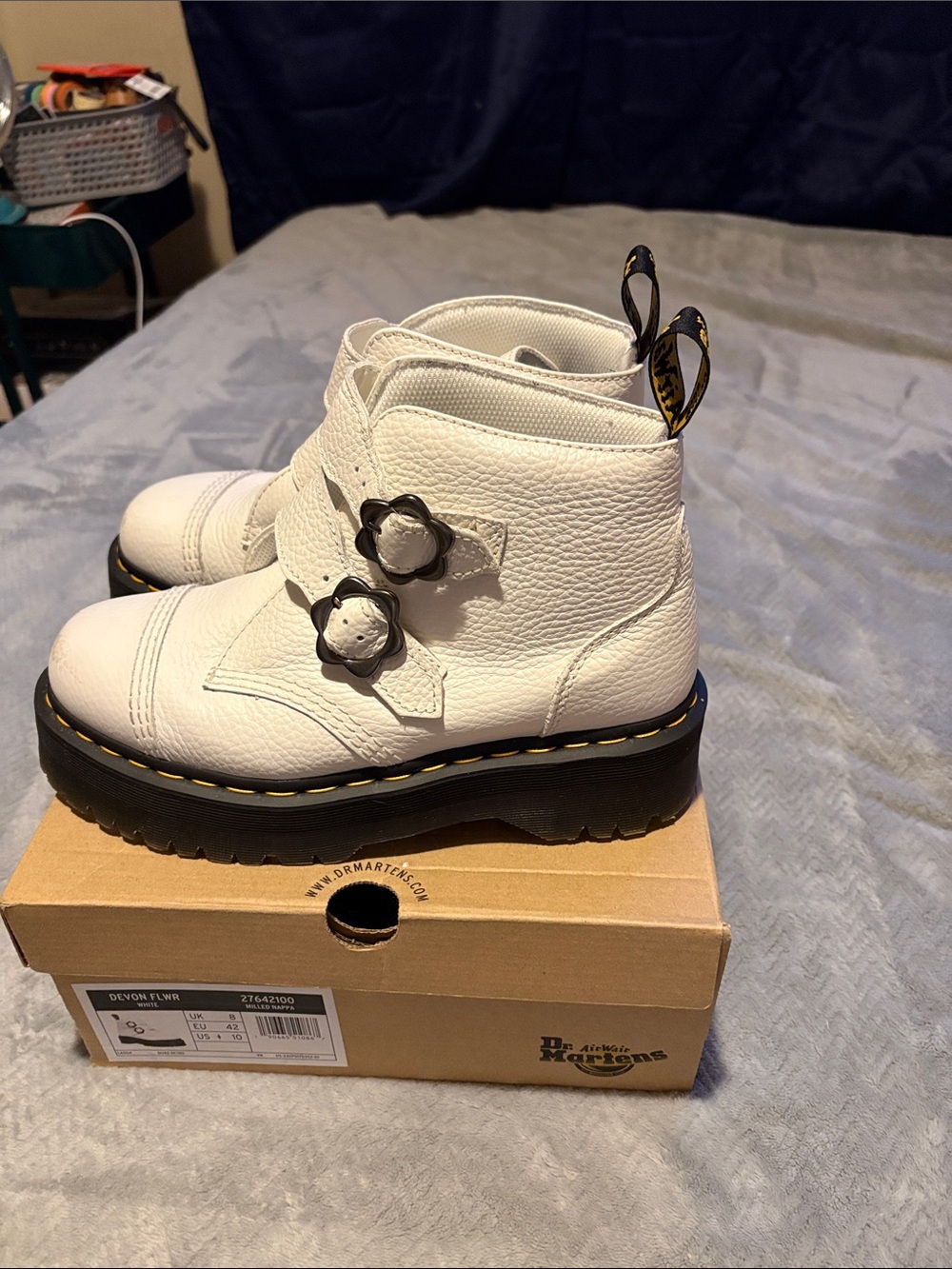 Dr. Martens White Leather - Devon Flower Platform Boot - Picture 3 of 8